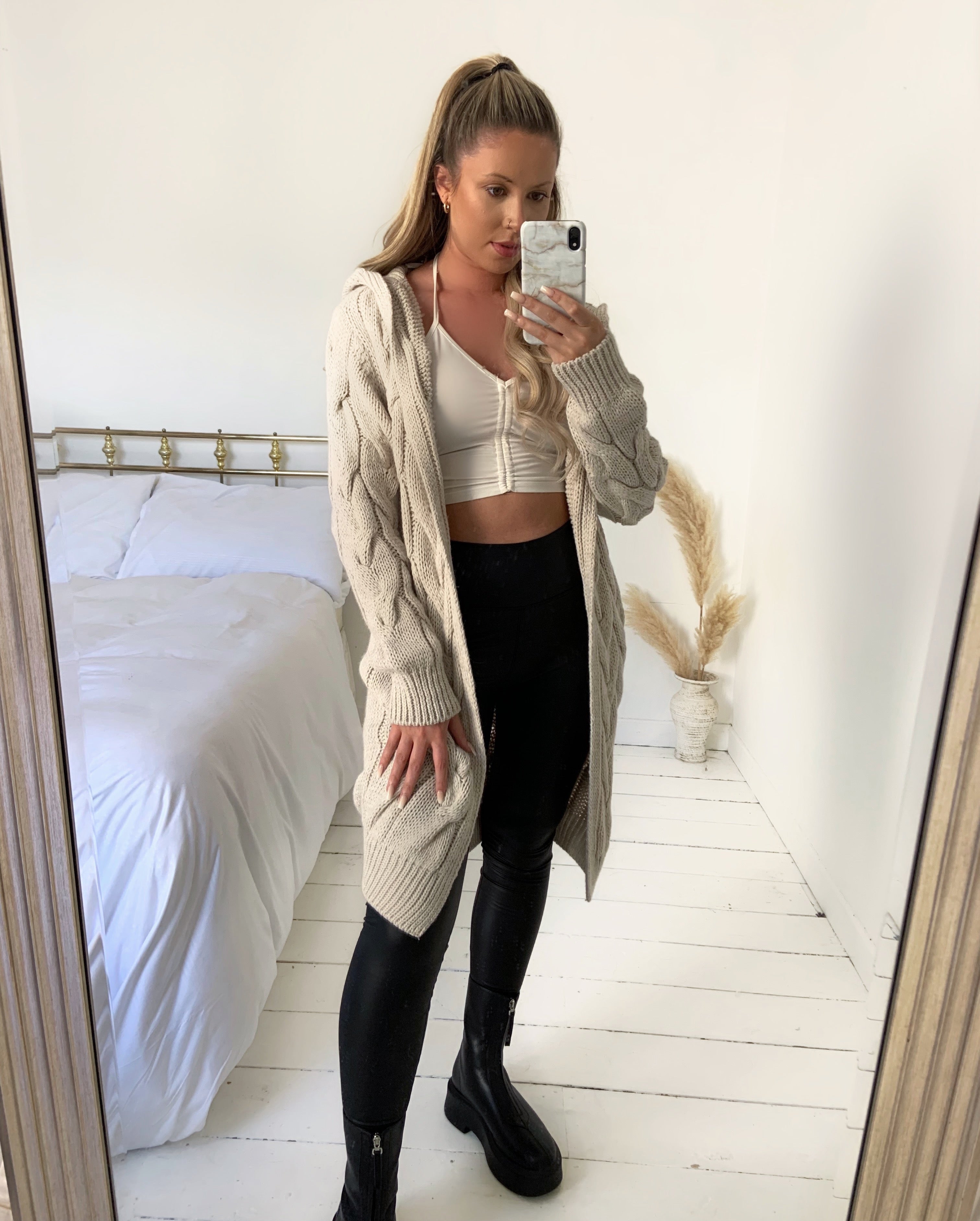 Cable Hooded Chunky Thick Knitted Cardigan