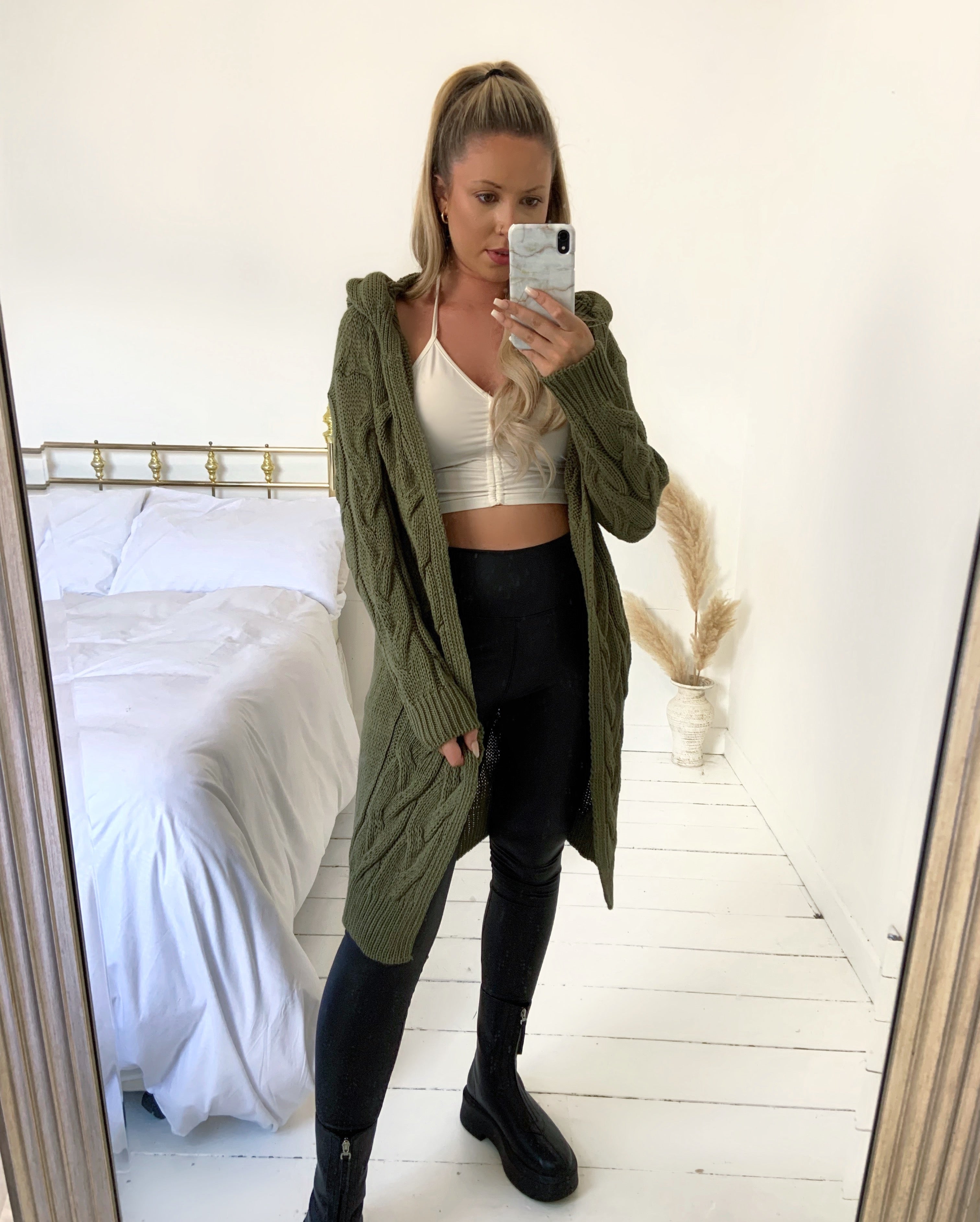 Cable Hooded Chunky Thick Knitted Cardigan