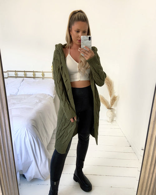 Cable Hooded Chunky Thick Knitted Cardigan