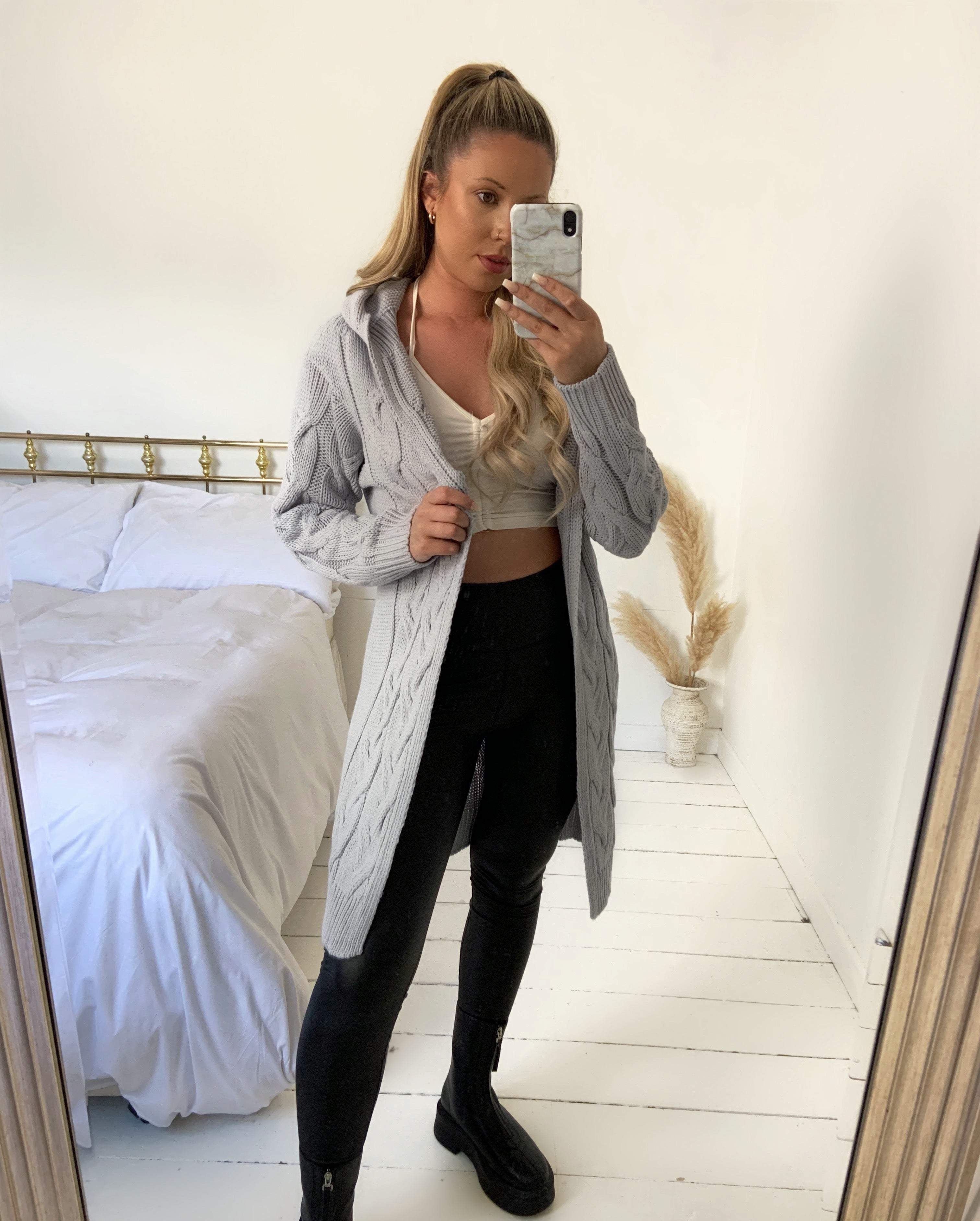 Cable Hooded Chunky Thick Knitted Cardigan