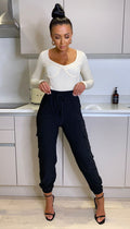 Plain Black Utility Cargo Joggers Trousers - omgfashion.com