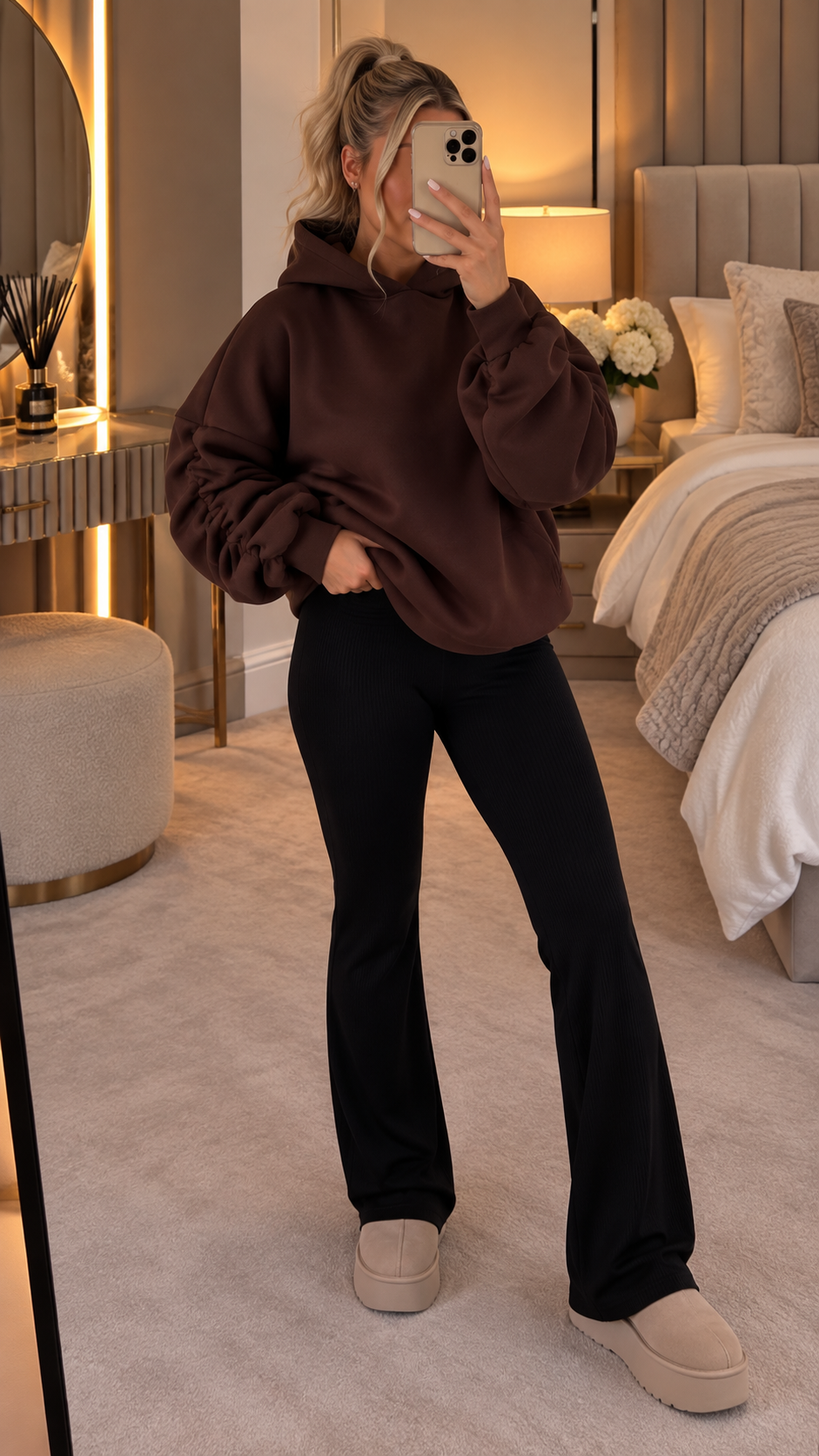 Ribbon Ruche Sleeved Hoodie