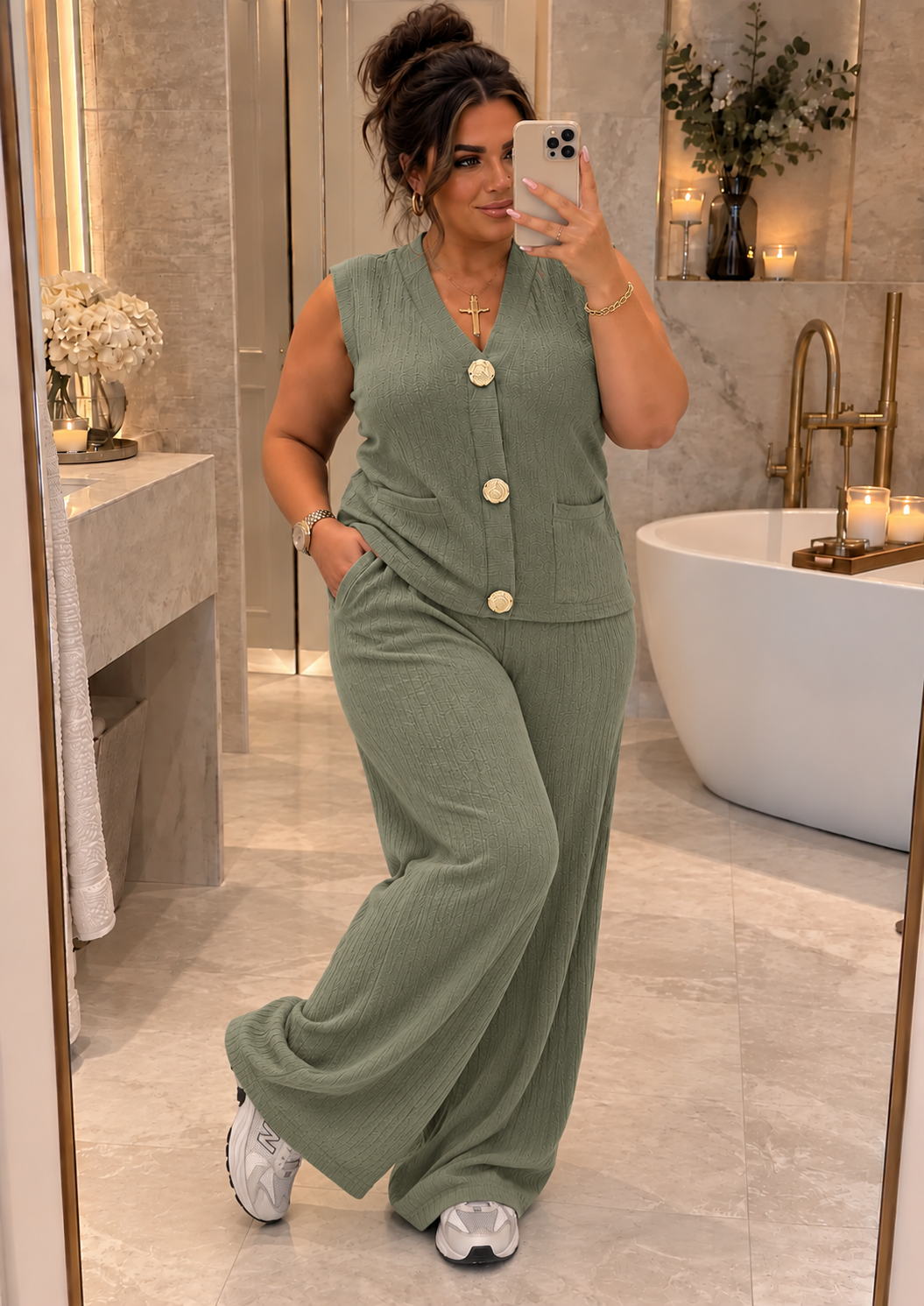 Marylin Large Gold Button Two Piece Co Ord Set