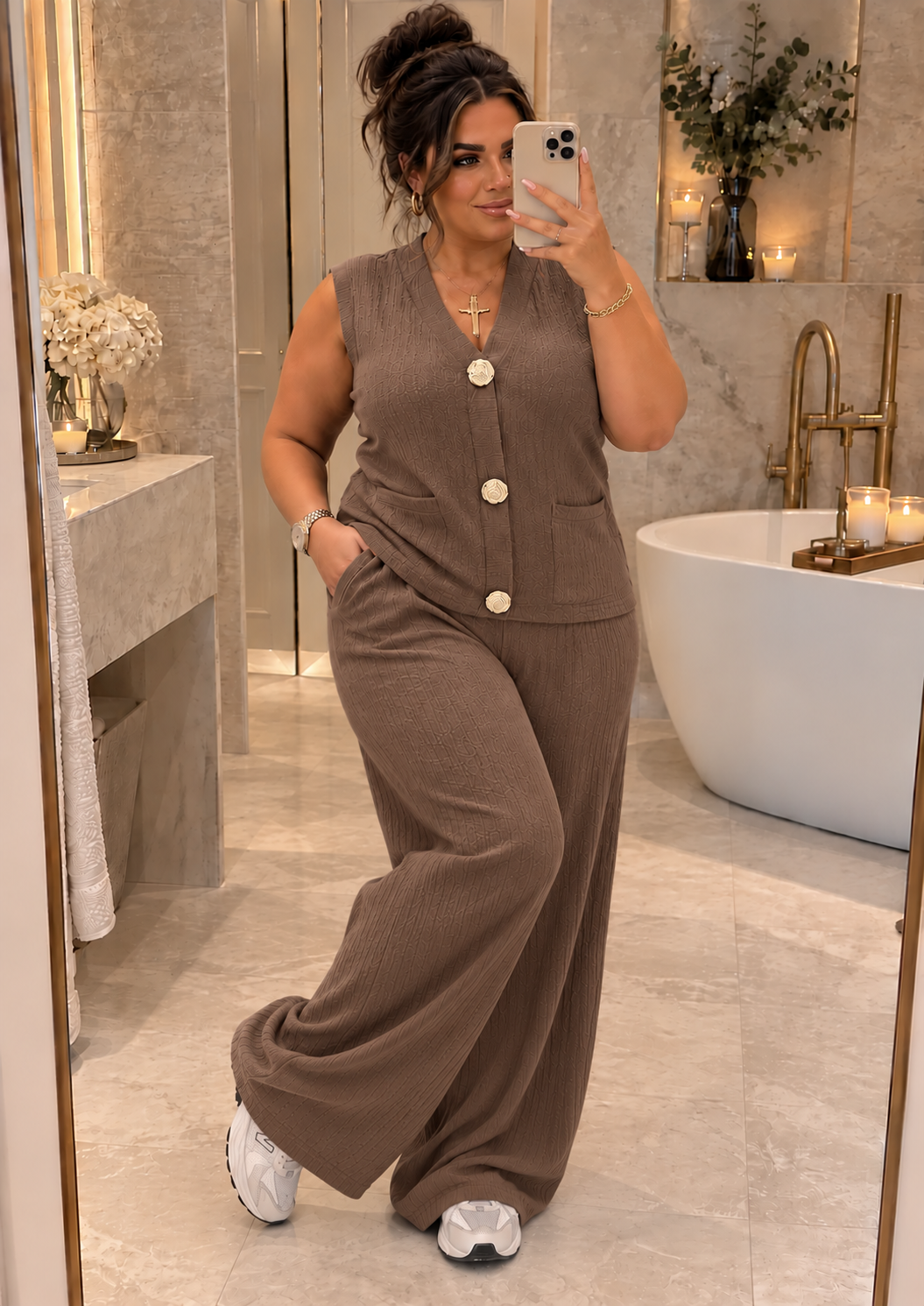 Marylin Large Gold Button Two Piece Co Ord Set