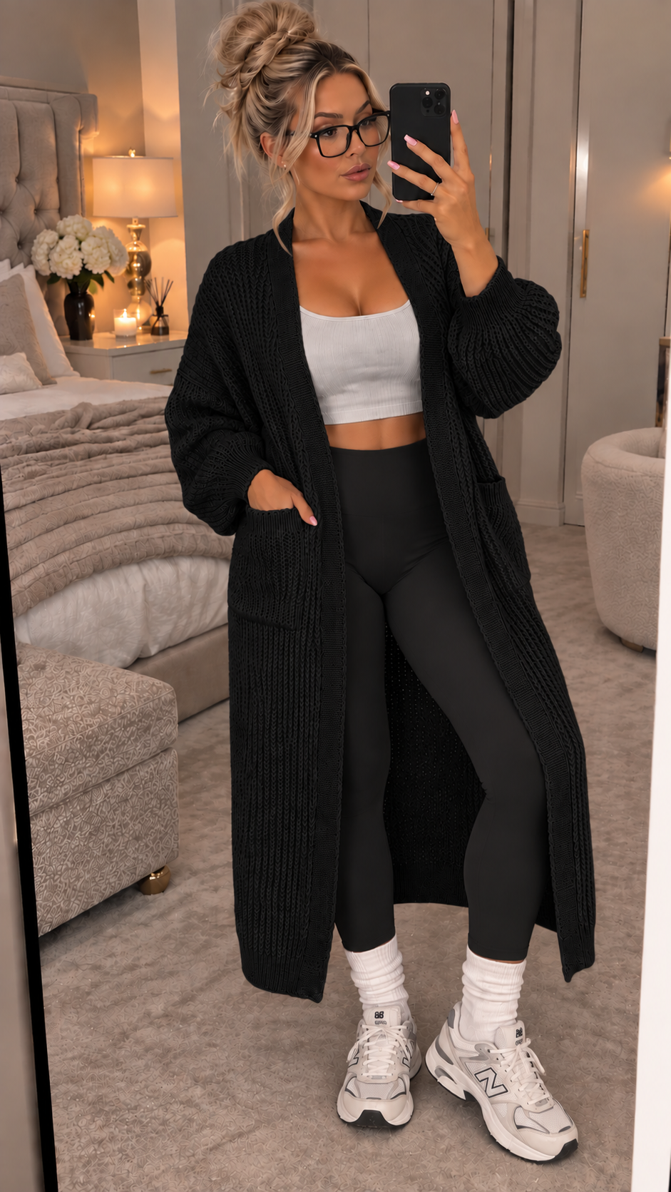 Balloon Sleeved Knitted Maxi Cardigan