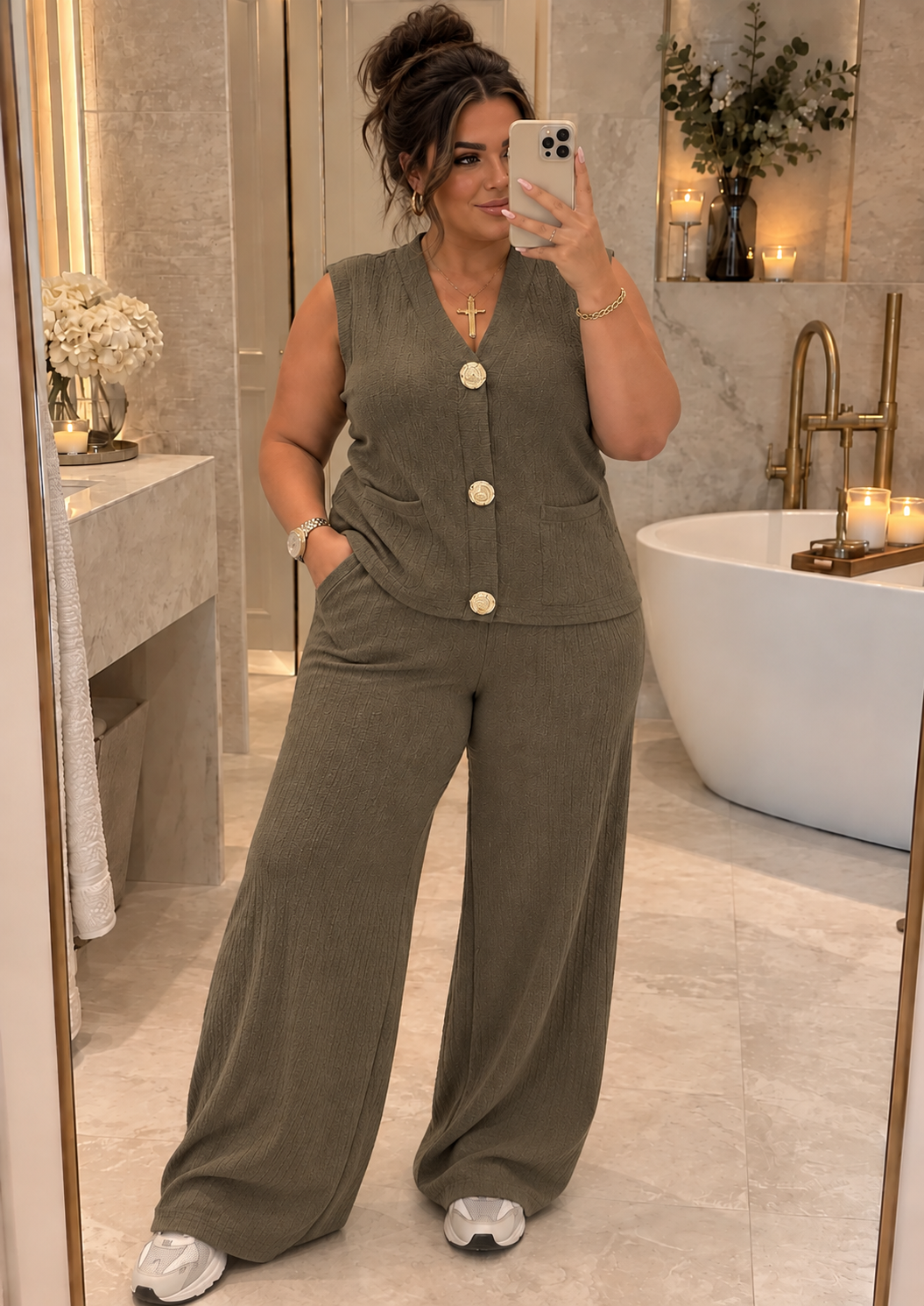 Marylin Large Gold Button Two Piece Co Ord Set