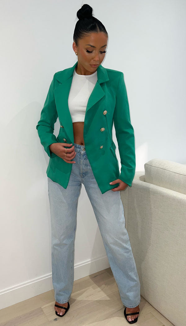 Double Gold Button Blazer - omgfashion.com