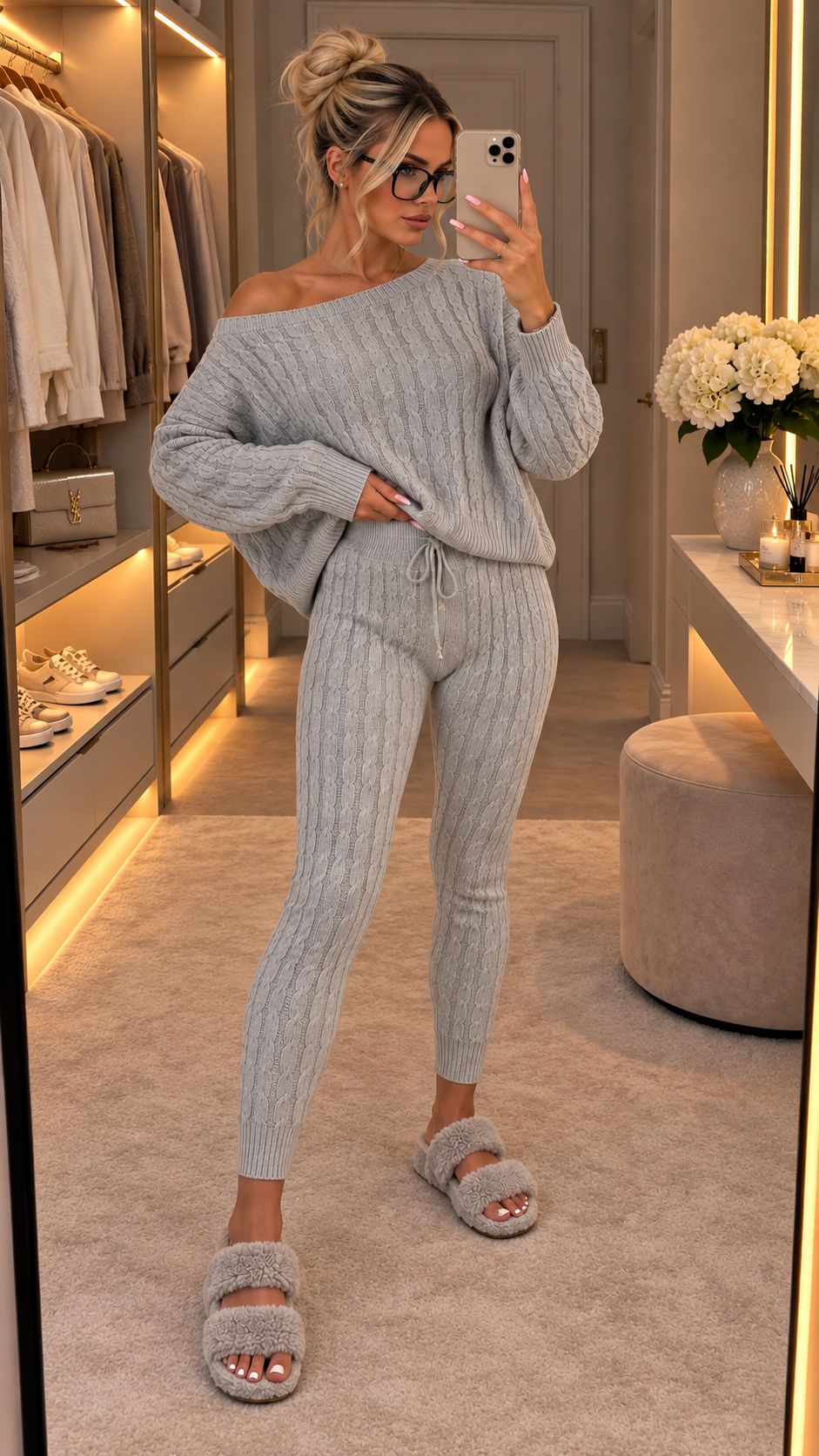 Ellie Cable Knitted Batwing Two Piece Lounge Set