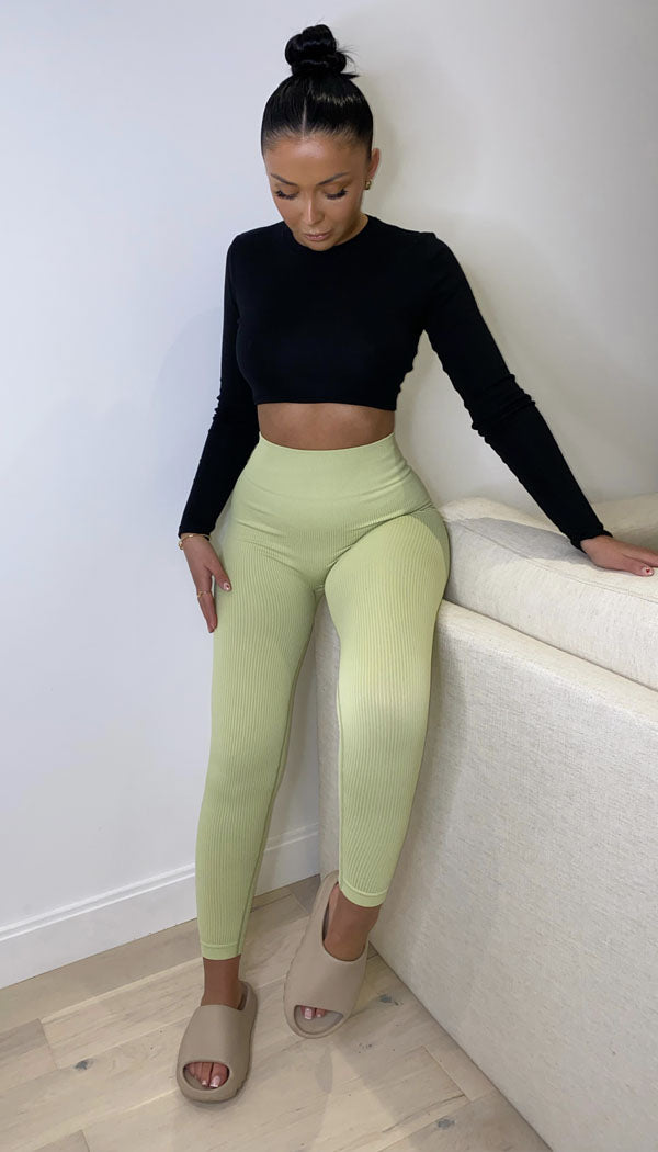 Exclusive High Waisted Ribbed Gym Fitness Leggings - omgfashion.com