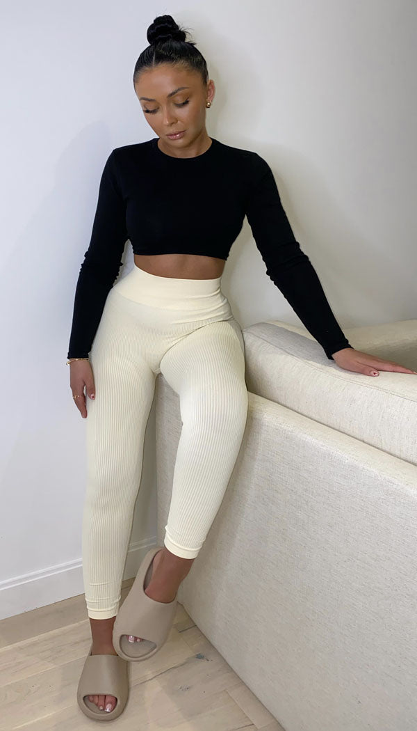 Exclusive High Waisted Ribbed Gym Fitness Leggings - omgfashion.com