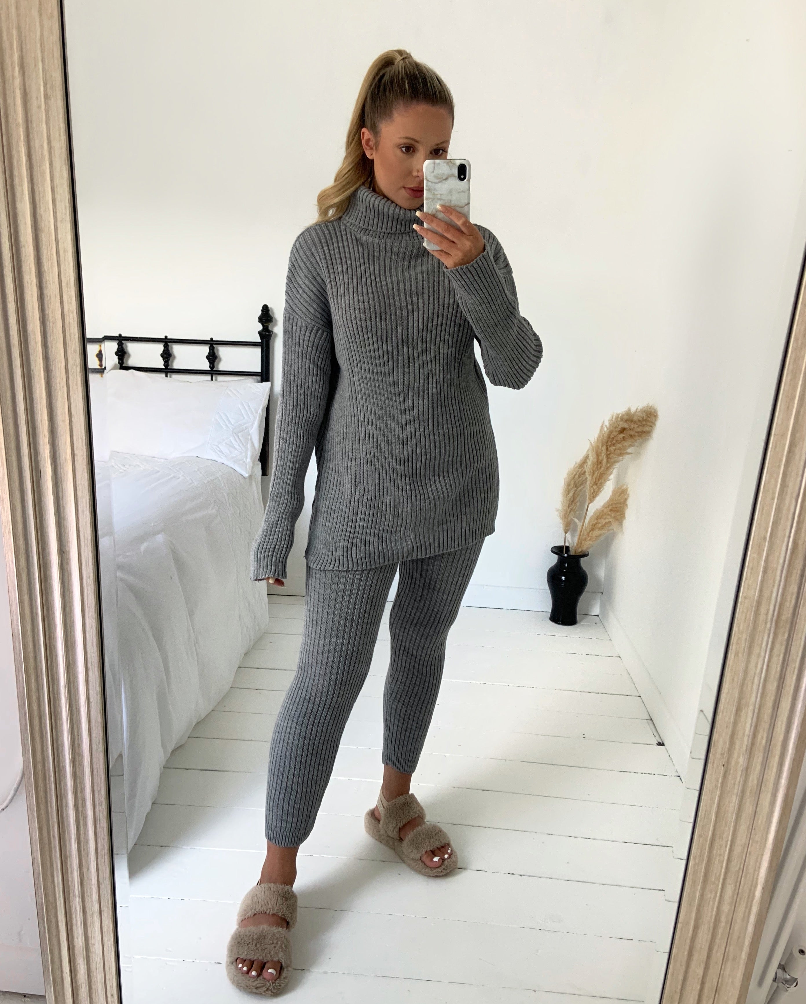 Knitted Roll Neck Ribbed Two Piece Set