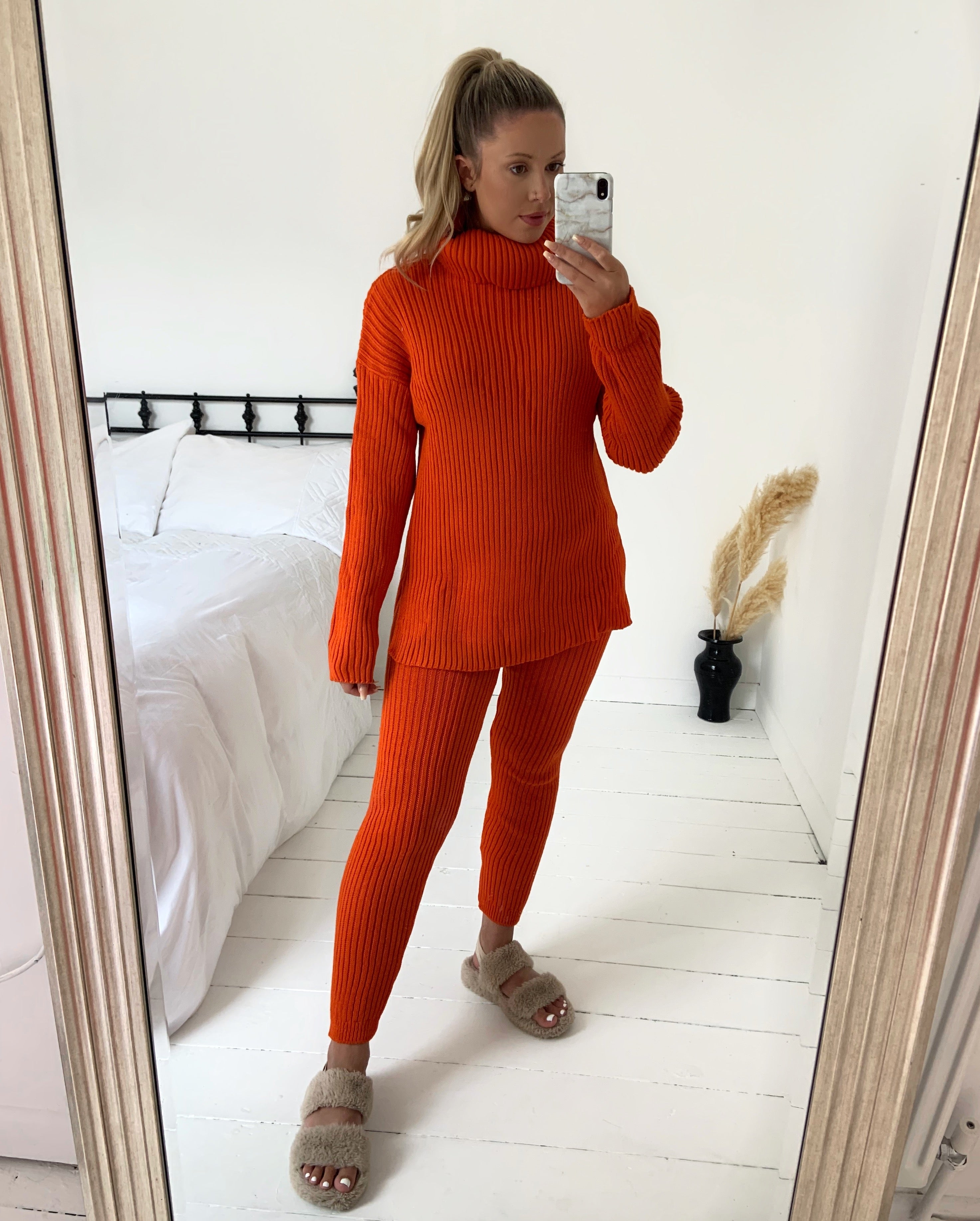 Knitted Roll Neck Ribbed Two Piece Set