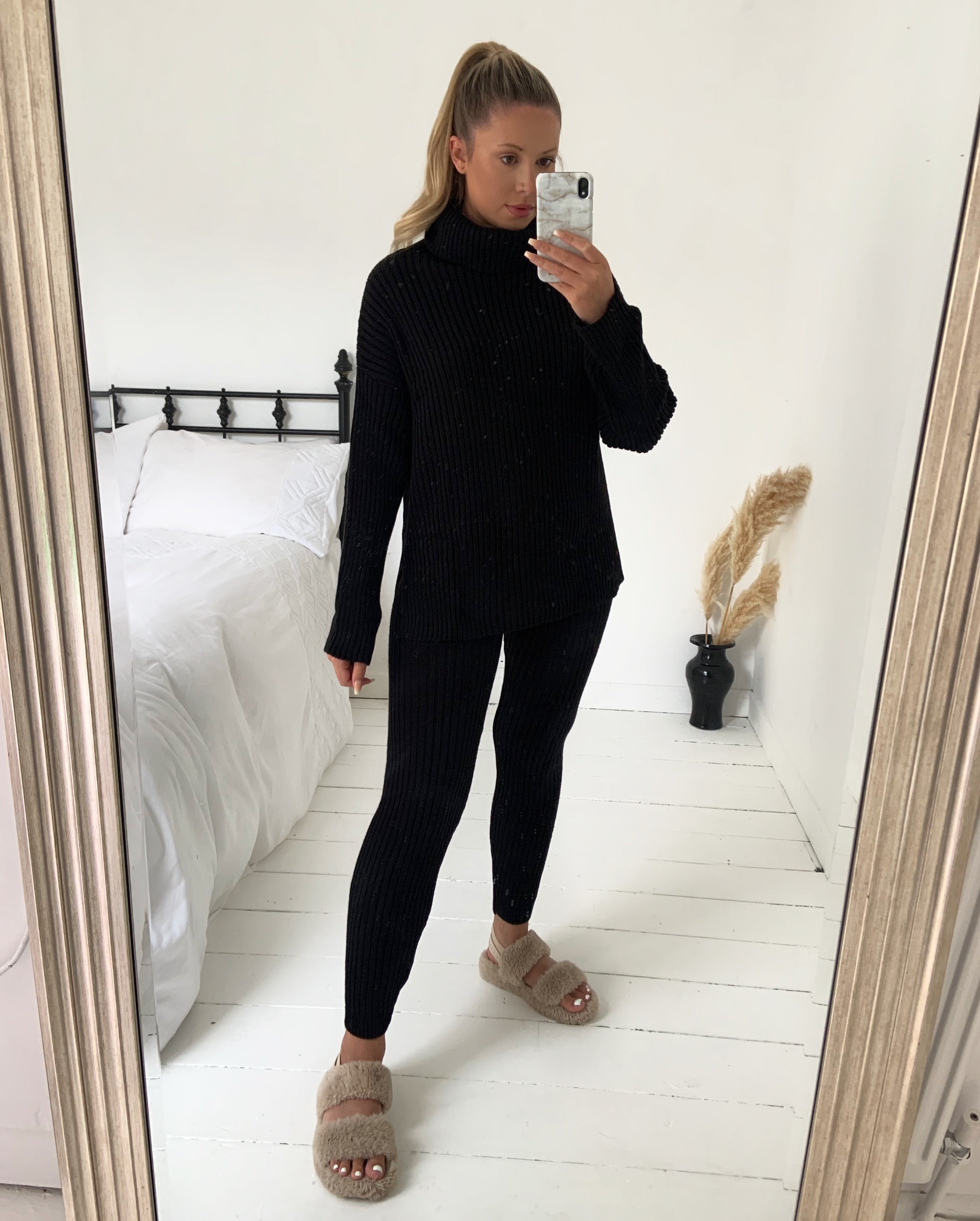 Knitted Roll Neck Ribbed Two Piece Set
