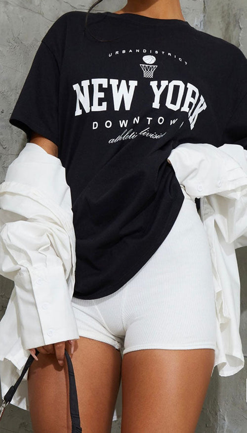 " NEW YORK DOWNTOWN " Oversized T-Shirt - omgfashion.com