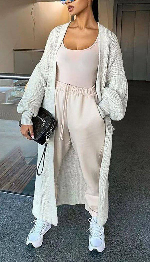 Balloon Sleeved Knitted Maxi Cardigan - omgfashion.com
