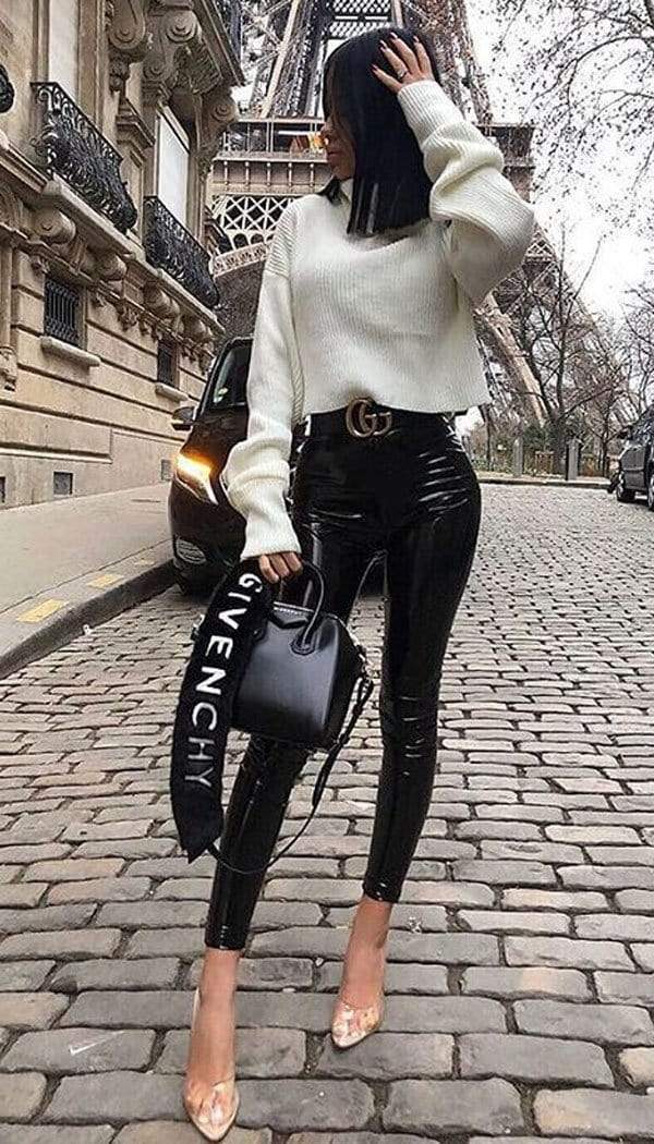 PU Vinyl Trouser Legging In Black - omgfashion.com