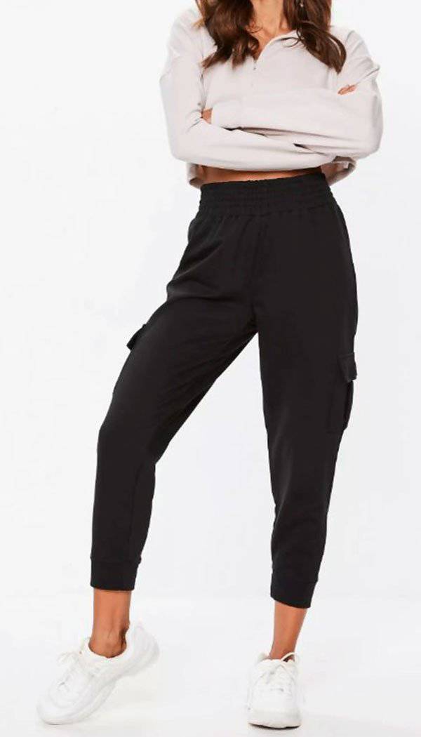 Plain Black Utility Cargo Joggers Trousers - omgfashion.com
