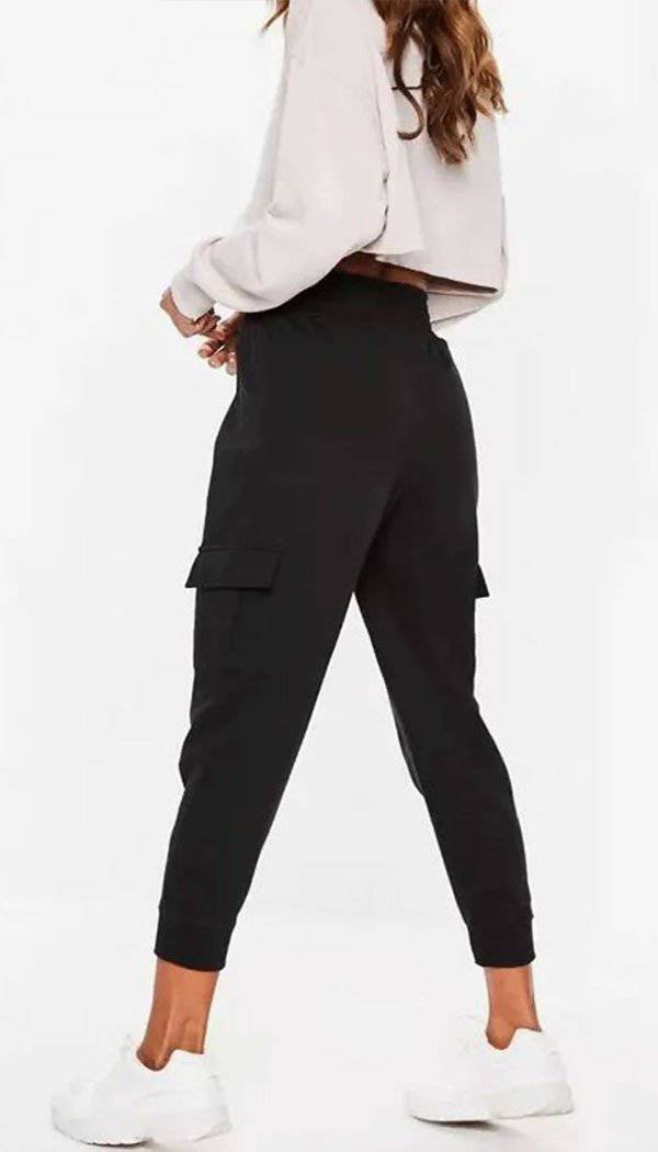 Plain Black Utility Cargo Joggers Trousers - omgfashion.com