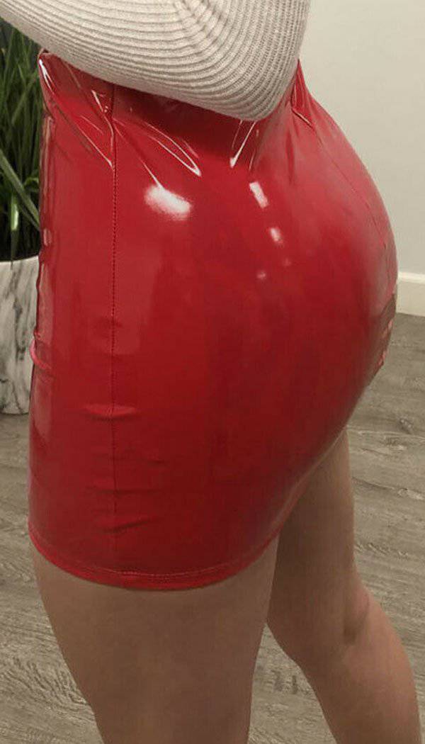 Red Vinyl Bodycon Mini Skirt - omgfashion.com