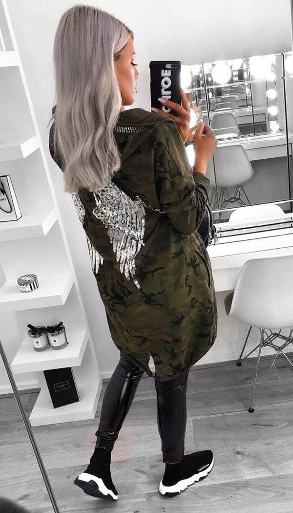Sequin Angel Wings Hoodie Jacket In Camouflage - omgfashion.com