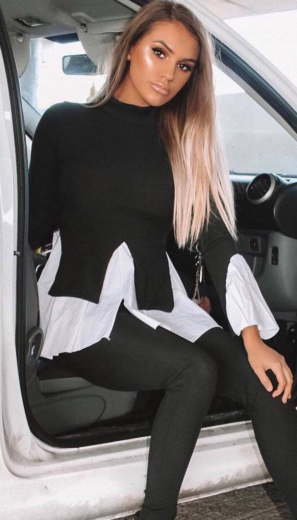 Shirt Hem Legging Two Piece Co-ord In Black - omgfashion.com