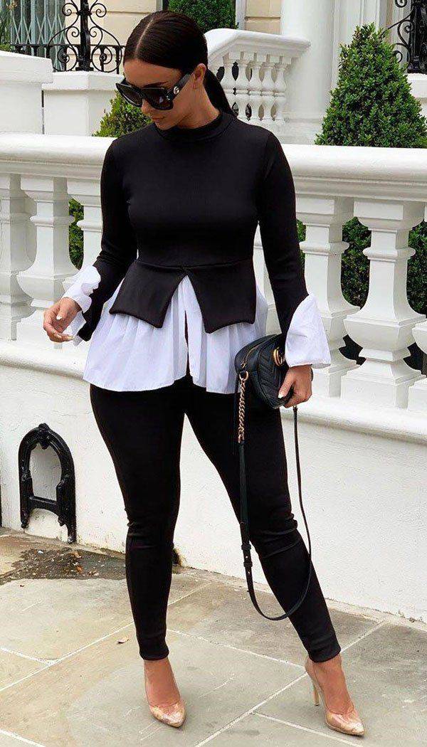 Shirt Hem Legging Two Piece Co-ord In Black - omgfashion.com