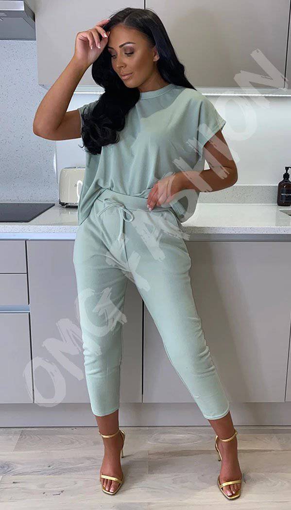The Boxy Short Sleeved Round Neck Two Piece Loungewear Tracksuit - omgfashion.com
