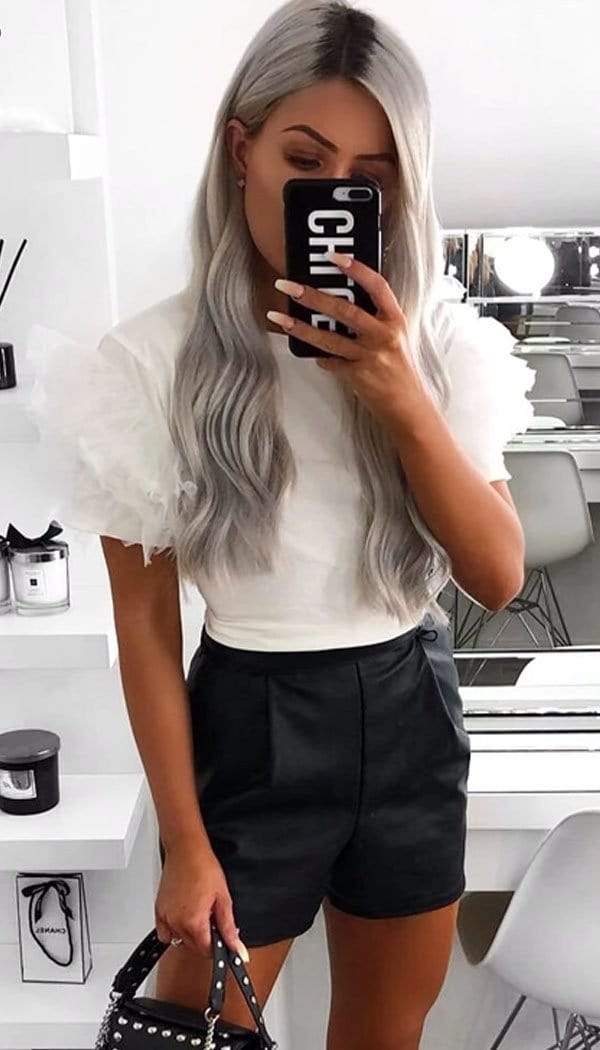 Tulle Puff Frill Sleeved T-Shirt In White - omgfashion.com