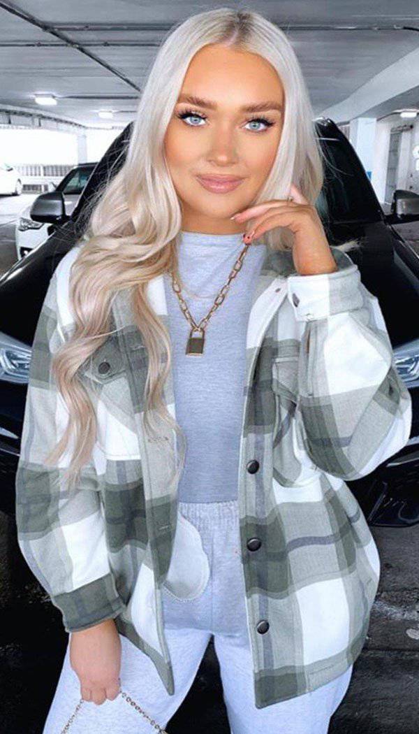 Check Button Oversized Shacket - omgfashion.com