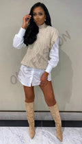 Cable High Neck Tank Jumper - omgfashion.com