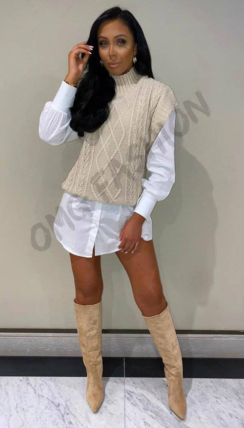 Cable High Neck Tank Jumper - omgfashion.com