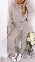 Roll Neck Cable Knitted Legging Two Piece - omgfashion.com