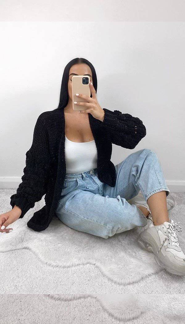 Bubble Sleeved Knitted Cardigan - omgfashion.com