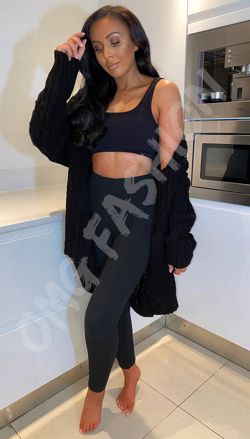 Cable Knitted Open Cardigan with Pockets - omgfashion.com