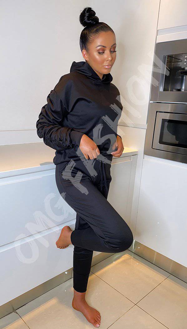 Ponti Hooded Ruche Sleeved Lounge Wear Tracksuit - omgfashion.com