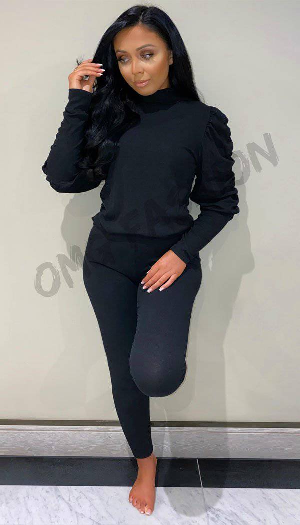 Ruche Ruffle Sleeved Lounge Two Piece Set - omgfashion.com