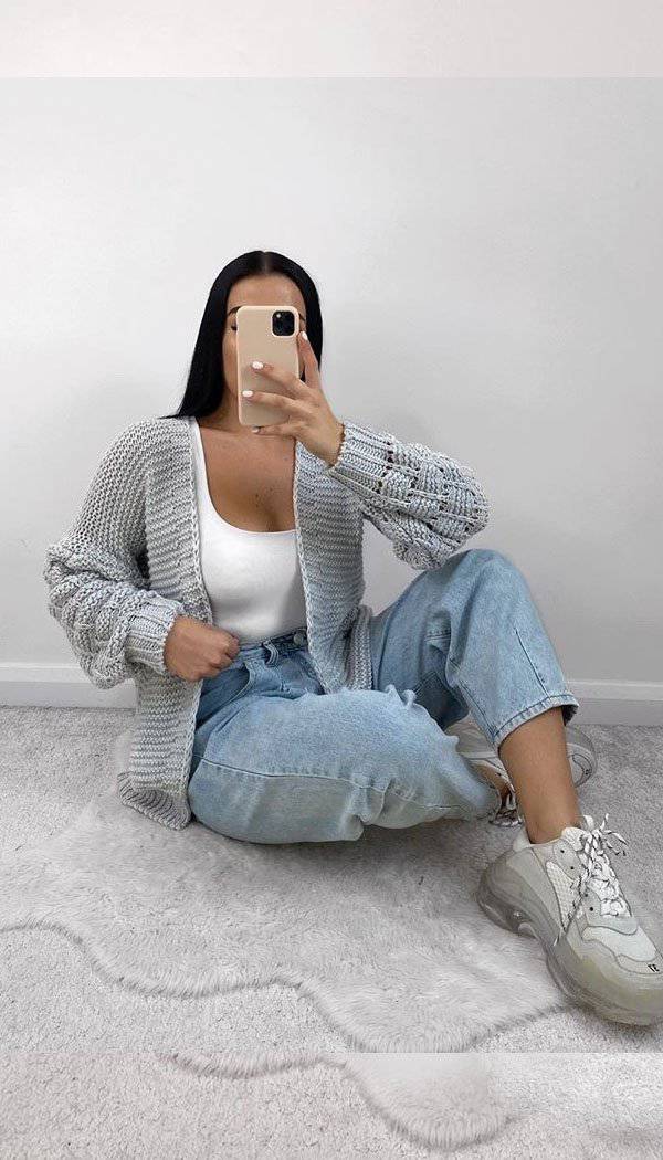 Bubble Sleeved Knitted Cardigan - omgfashion.com
