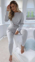 Long Sleeved Round Neck Quality Plain Loungewear Tracksuit - omgfashion.com
