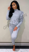 Ruche Ruffle Sleeved Lounge Two Piece Set - omgfashion.com
