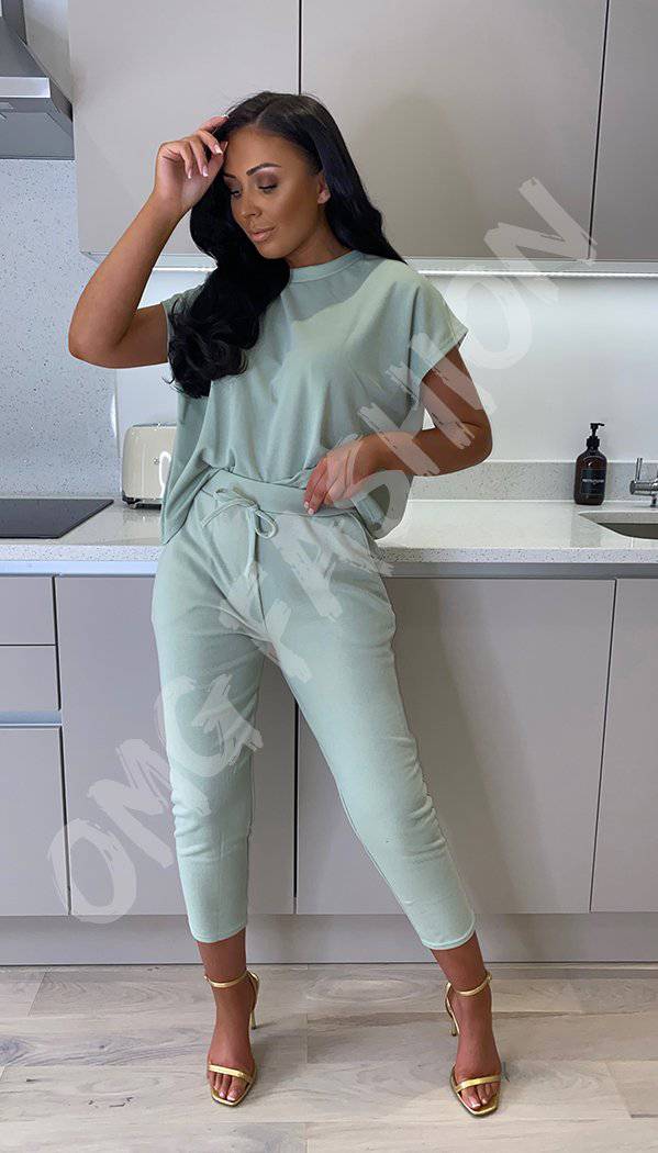 The Boxy Short Sleeved Round Neck Two Piece Loungewear Tracksuit - omgfashion.com