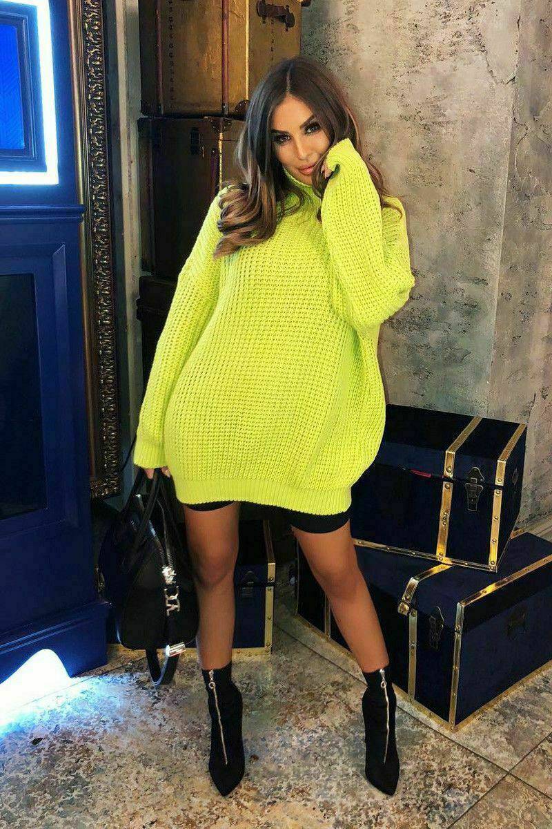 Neon Roll Neck Jumper Dress (MORE THAN 50% OFF SALE WAS £35) - omgfashion.com