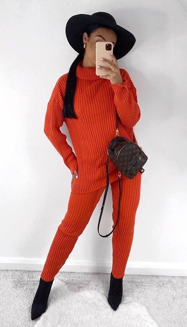 Chunky Ribbed Roll Neck Legging Co-ord Set (50% off sale) - omgfashion.com