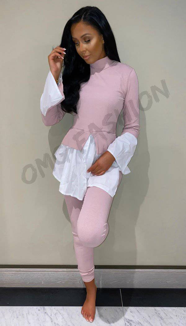 Shirt Hem Legging Two Piece Set - omgfashion.com
