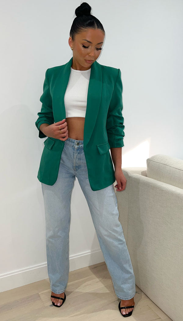 Tailored Ruche Sleeved Blazer - omgfashion.com