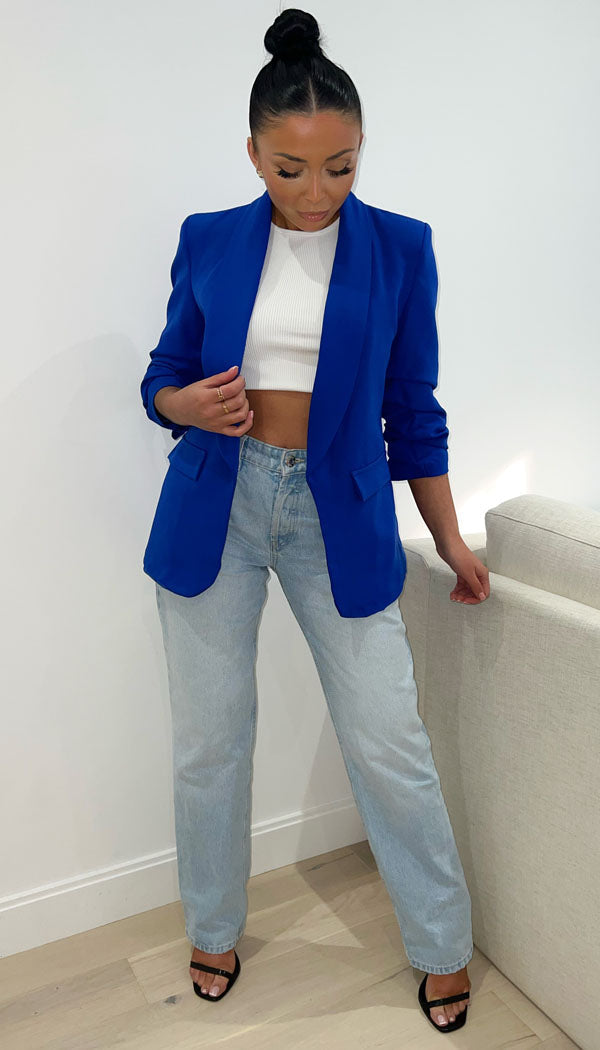 Tailored Ruche Sleeved Blazer - omgfashion.com