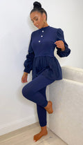 Button Peplum Shirt Contrast Two Piece - omgfashion.com