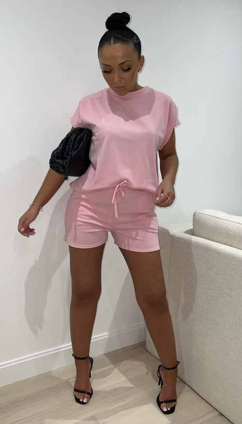 Boxy Short Sleeved Loungewear With Short Set (With Shorts)
