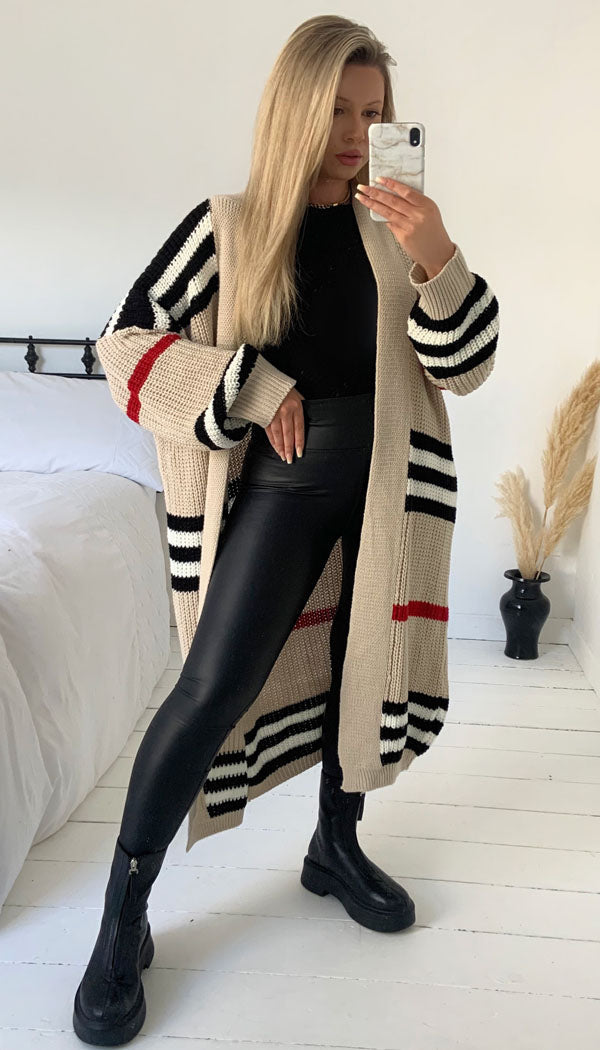 Striped Open Chunky Knitted Cardigan