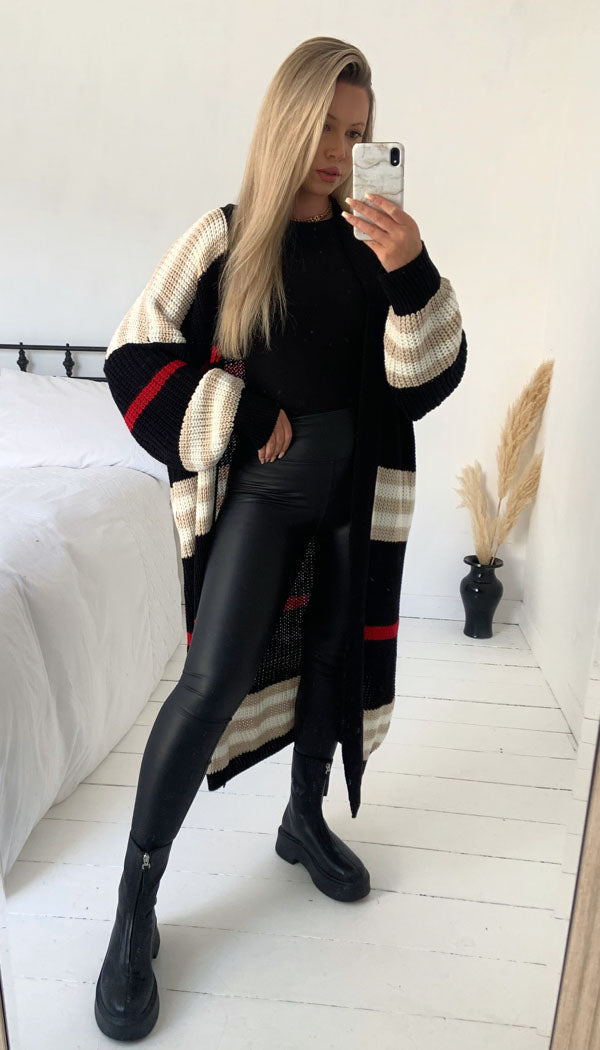 Striped Open Chunky Knitted Cardigan
