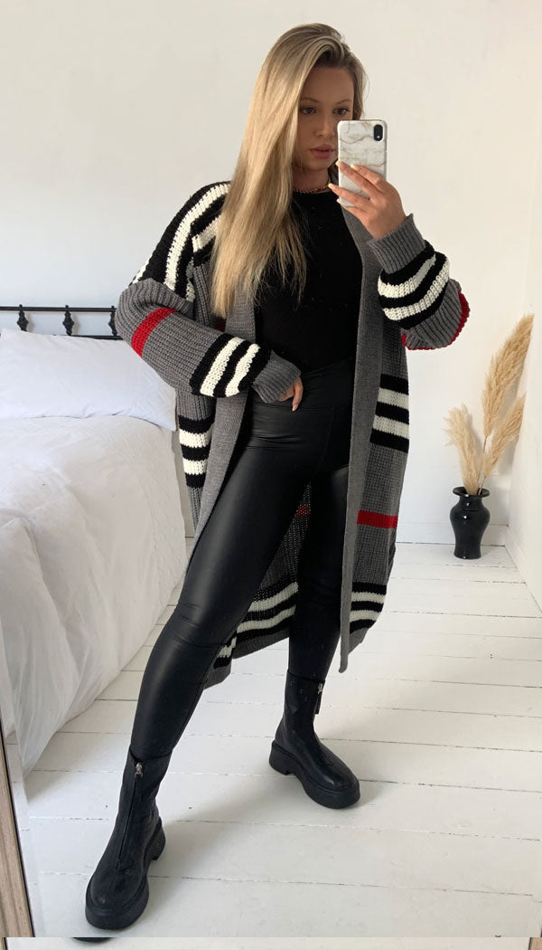 Striped Open Chunky Knitted Cardigan